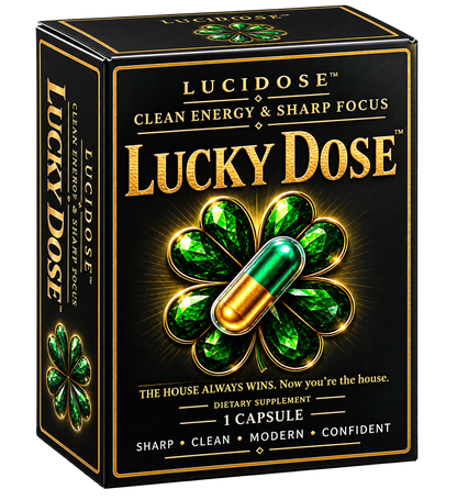 Lucky Dose 5 pack 3D box, black and gold energy supplement packaging