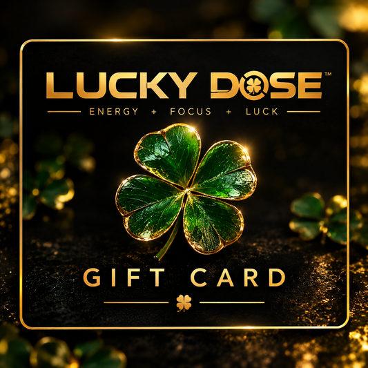 Lucky Dose gift card with gold clover on black
