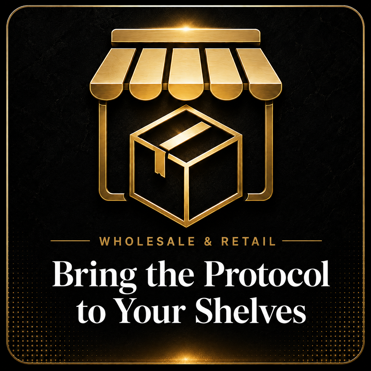 Wholesale and retail partnership graphic for Lucidose, featuring a gold storefront and package icon promoting premium supplement distribution.